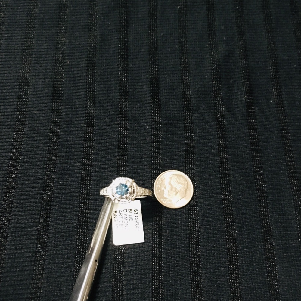 Fancy Intense Blue Diamond Solitaire Art Deco Ring - Picture 6 of 8